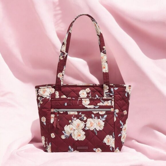 Vera Bradley Vera Tote in Blooms & Branches Quilted Bag Travel Burgundy Peonies - Picture 1 of 7